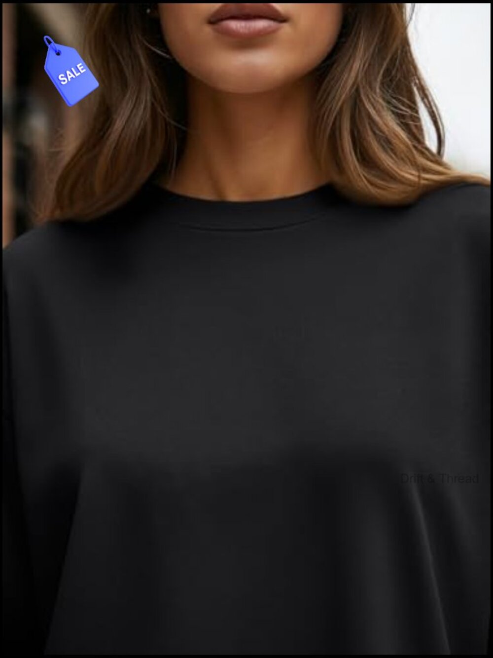 Oversized Long Sleeve T-Shirt, Lightweight Stretch Fabric, Crew Neck Basic Tee - Picture 5 of 7
